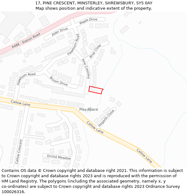 17, PINE CRESCENT, MINSTERLEY, SHREWSBURY, SY5 0AY: Location map and indicative extent of plot