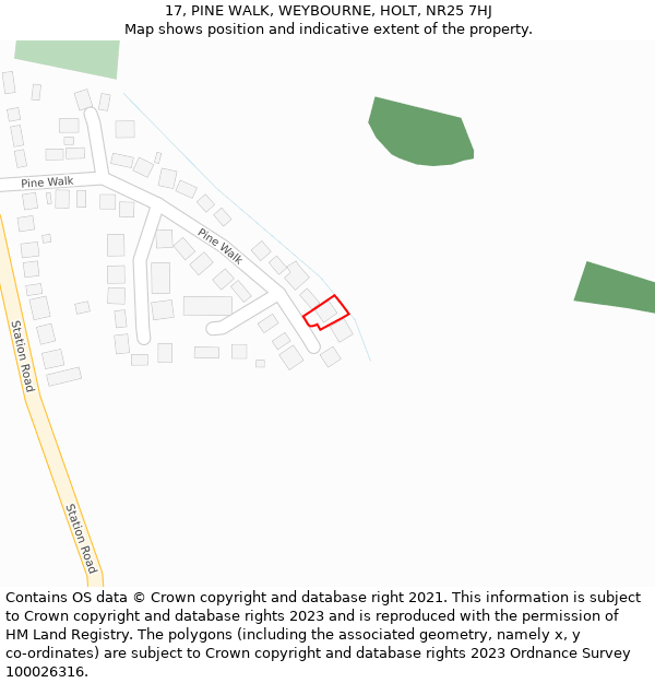 17, PINE WALK, WEYBOURNE, HOLT, NR25 7HJ: Location map and indicative extent of plot