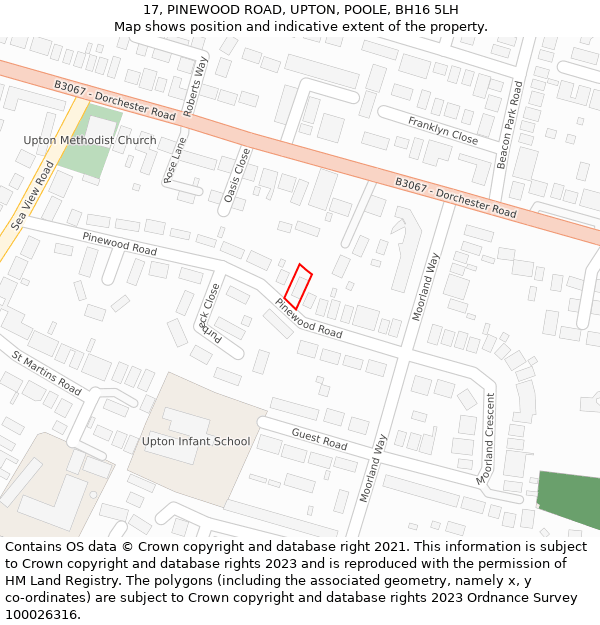 17, PINEWOOD ROAD, UPTON, POOLE, BH16 5LH: Location map and indicative extent of plot