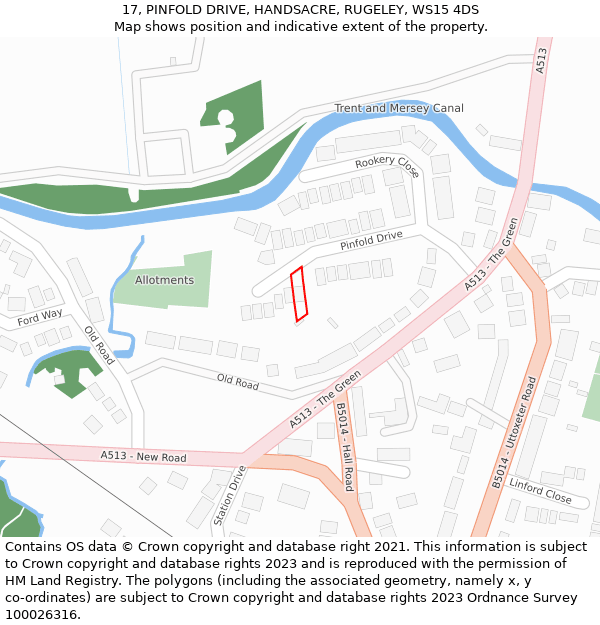 17, PINFOLD DRIVE, HANDSACRE, RUGELEY, WS15 4DS: Location map and indicative extent of plot