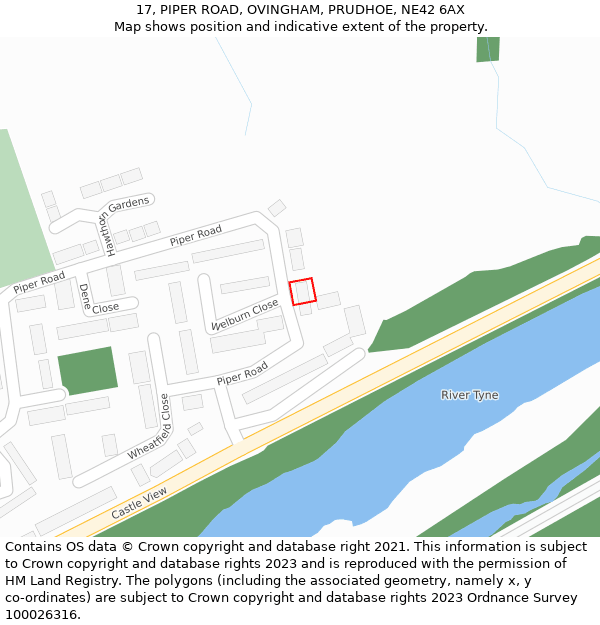 17, PIPER ROAD, OVINGHAM, PRUDHOE, NE42 6AX: Location map and indicative extent of plot