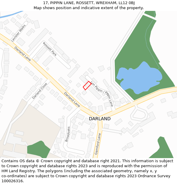 17, PIPPIN LANE, ROSSETT, WREXHAM, LL12 0BJ: Location map and indicative extent of plot