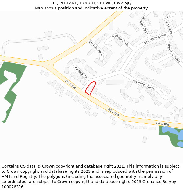 17, PIT LANE, HOUGH, CREWE, CW2 5JQ: Location map and indicative extent of plot