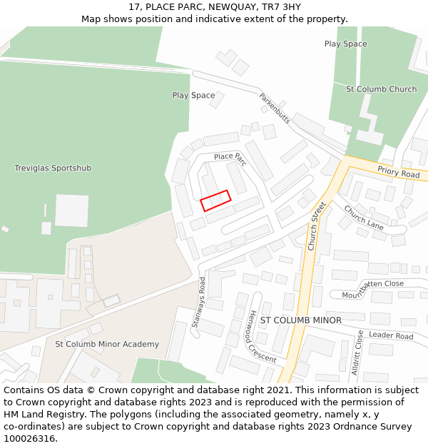 17, PLACE PARC, NEWQUAY, TR7 3HY: Location map and indicative extent of plot