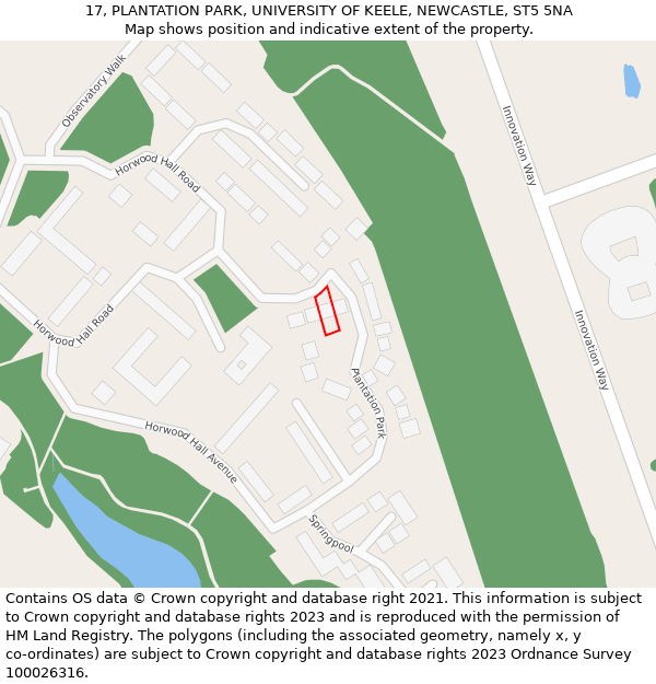 17, PLANTATION PARK, UNIVERSITY OF KEELE, NEWCASTLE, ST5 5NA: Location map and indicative extent of plot