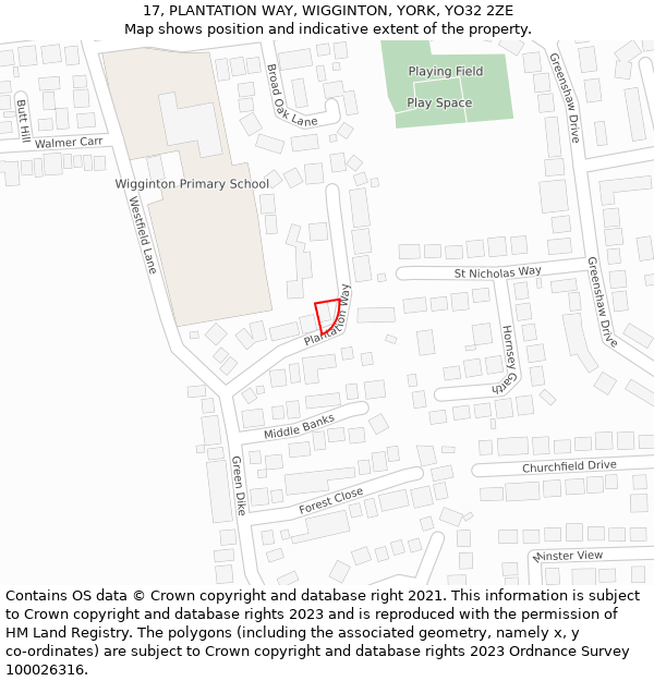 17, PLANTATION WAY, WIGGINTON, YORK, YO32 2ZE: Location map and indicative extent of plot