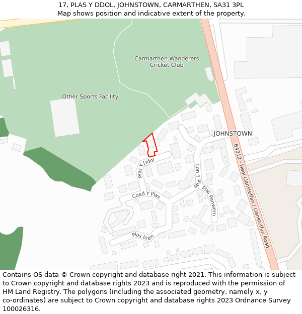 17, PLAS Y DDOL, JOHNSTOWN, CARMARTHEN, SA31 3PL: Location map and indicative extent of plot