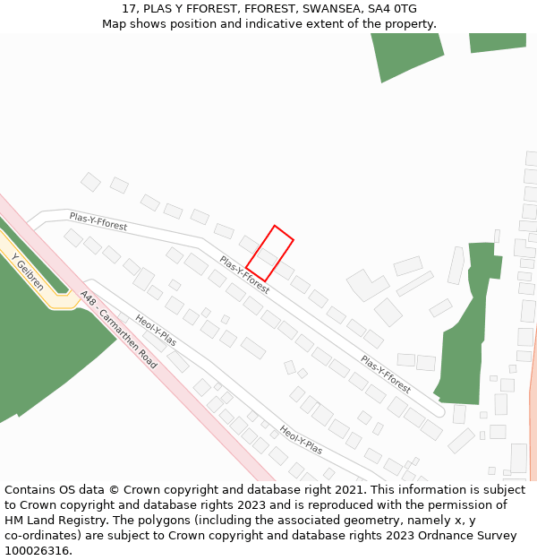 17, PLAS Y FFOREST, FFOREST, SWANSEA, SA4 0TG: Location map and indicative extent of plot