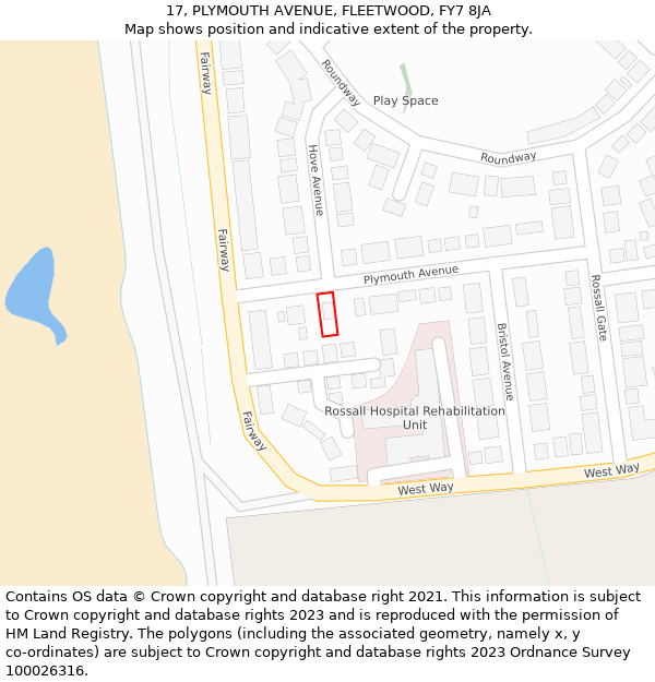 17, PLYMOUTH AVENUE, FLEETWOOD, FY7 8JA: Location map and indicative extent of plot