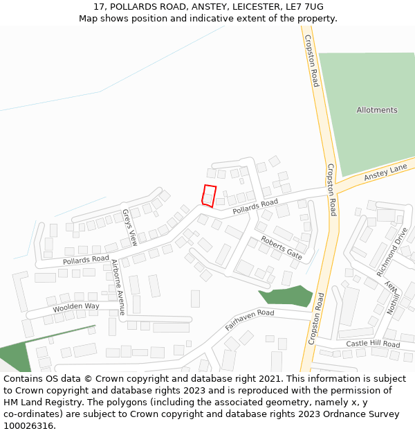 17, POLLARDS ROAD, ANSTEY, LEICESTER, LE7 7UG: Location map and indicative extent of plot