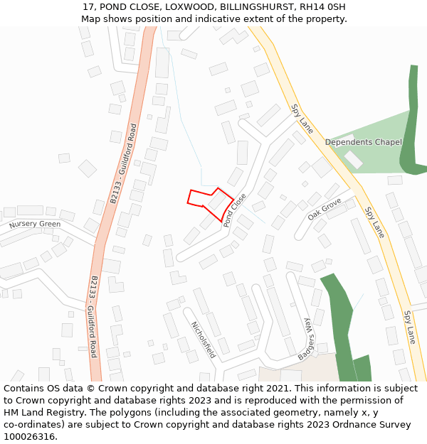 17, POND CLOSE, LOXWOOD, BILLINGSHURST, RH14 0SH: Location map and indicative extent of plot