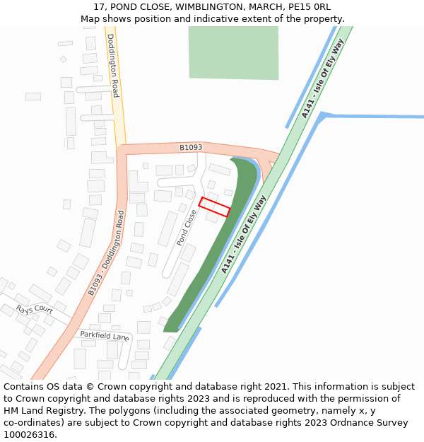 17, POND CLOSE, WIMBLINGTON, MARCH, PE15 0RL: Location map and indicative extent of plot