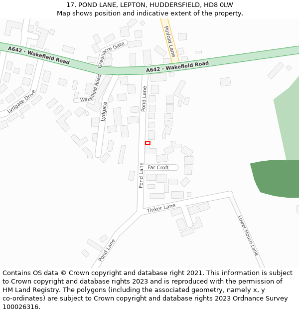 17, POND LANE, LEPTON, HUDDERSFIELD, HD8 0LW: Location map and indicative extent of plot