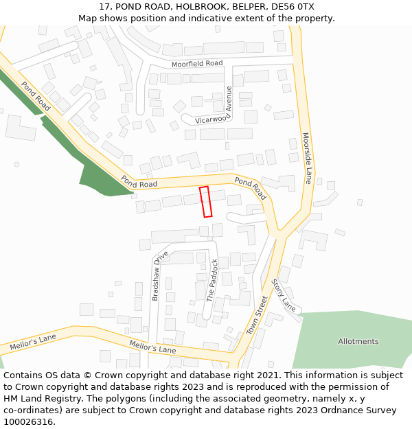 17, POND ROAD, HOLBROOK, BELPER, DE56 0TX: Location map and indicative extent of plot