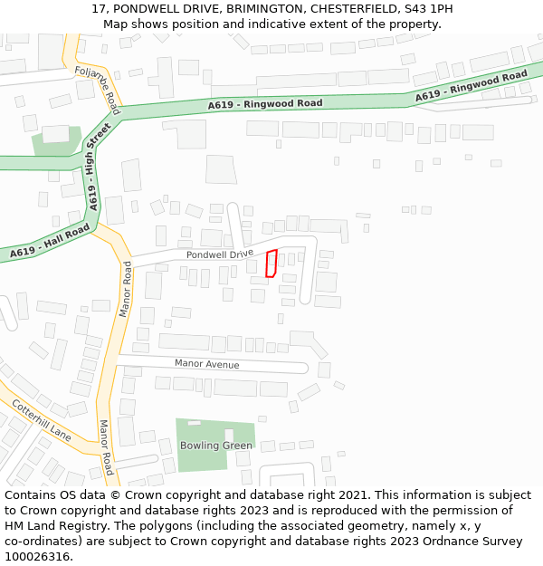 17, PONDWELL DRIVE, BRIMINGTON, CHESTERFIELD, S43 1PH: Location map and indicative extent of plot