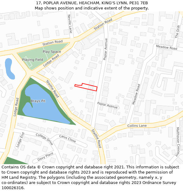 17, POPLAR AVENUE, HEACHAM, KING'S LYNN, PE31 7EB: Location map and indicative extent of plot