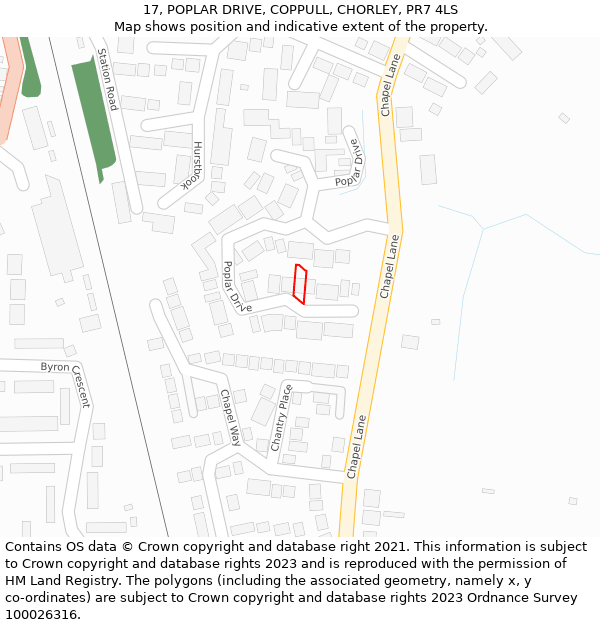 17, POPLAR DRIVE, COPPULL, CHORLEY, PR7 4LS: Location map and indicative extent of plot