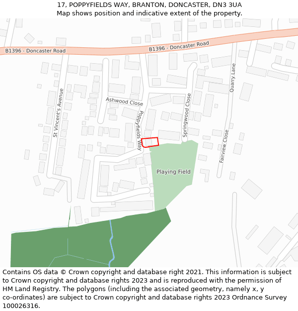17, POPPYFIELDS WAY, BRANTON, DONCASTER, DN3 3UA: Location map and indicative extent of plot