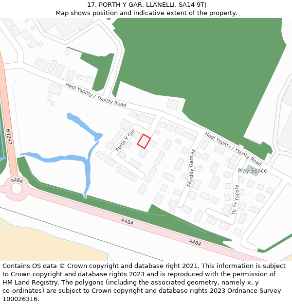 17, PORTH Y GAR, LLANELLI, SA14 9TJ: Location map and indicative extent of plot