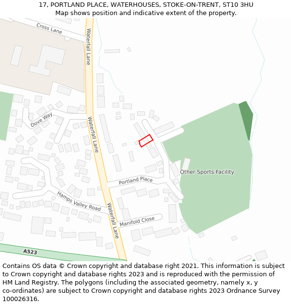 17, PORTLAND PLACE, WATERHOUSES, STOKE-ON-TRENT, ST10 3HU: Location map and indicative extent of plot