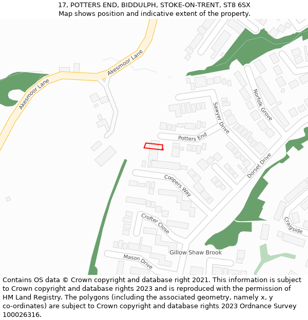 17, POTTERS END, BIDDULPH, STOKE-ON-TRENT, ST8 6SX: Location map and indicative extent of plot