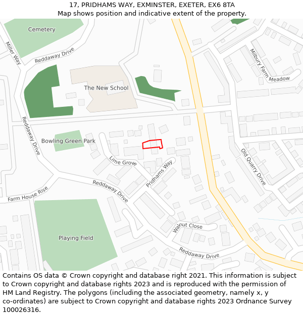 17, PRIDHAMS WAY, EXMINSTER, EXETER, EX6 8TA: Location map and indicative extent of plot