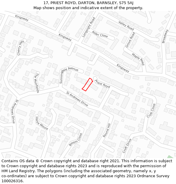 17, PRIEST ROYD, DARTON, BARNSLEY, S75 5AJ: Location map and indicative extent of plot