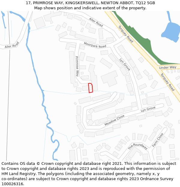 17, PRIMROSE WAY, KINGSKERSWELL, NEWTON ABBOT, TQ12 5GB: Location map and indicative extent of plot