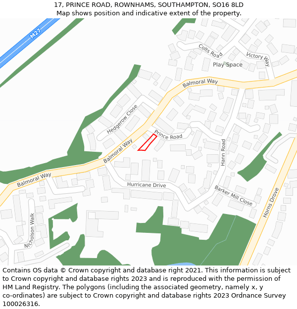 17, PRINCE ROAD, ROWNHAMS, SOUTHAMPTON, SO16 8LD: Location map and indicative extent of plot