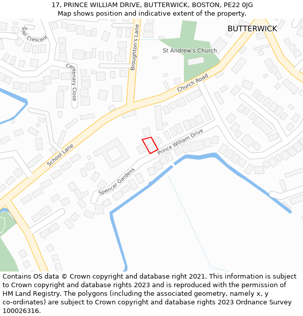 17, PRINCE WILLIAM DRIVE, BUTTERWICK, BOSTON, PE22 0JG: Location map and indicative extent of plot