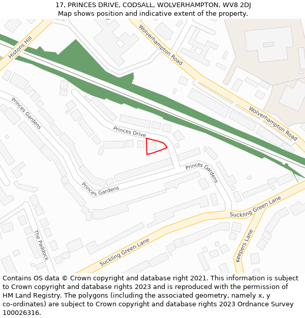 17, PRINCES DRIVE, CODSALL, WOLVERHAMPTON, WV8 2DJ: Location map and indicative extent of plot