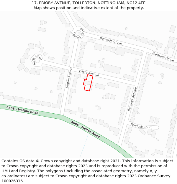 17, PRIORY AVENUE, TOLLERTON, NOTTINGHAM, NG12 4EE: Location map and indicative extent of plot