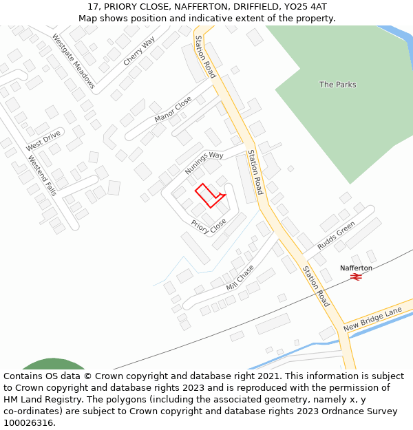 17, PRIORY CLOSE, NAFFERTON, DRIFFIELD, YO25 4AT: Location map and indicative extent of plot