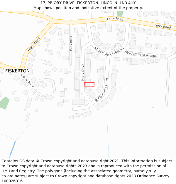 17, PRIORY DRIVE, FISKERTON, LINCOLN, LN3 4HY: Location map and indicative extent of plot