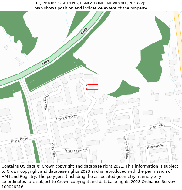 17, PRIORY GARDENS, LANGSTONE, NEWPORT, NP18 2JG: Location map and indicative extent of plot