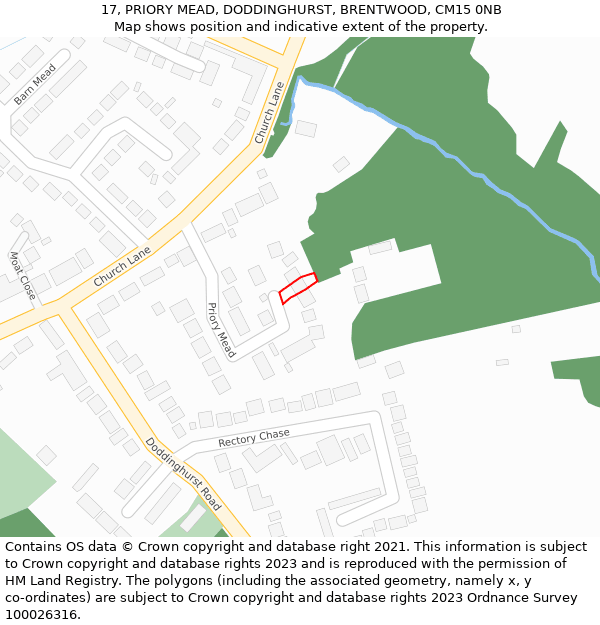 17, PRIORY MEAD, DODDINGHURST, BRENTWOOD, CM15 0NB: Location map and indicative extent of plot