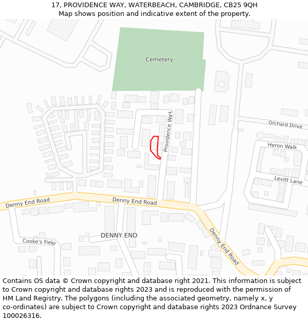 17, PROVIDENCE WAY, WATERBEACH, CAMBRIDGE, CB25 9QH: Location map and indicative extent of plot