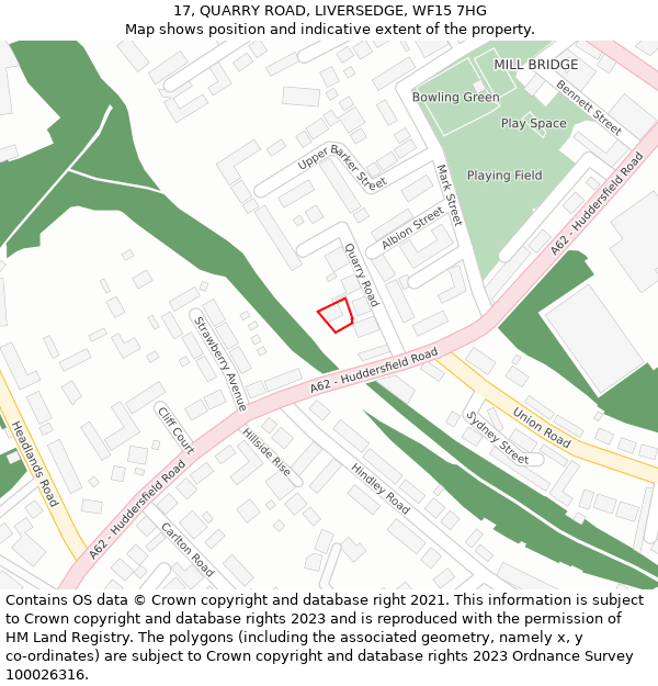 17, QUARRY ROAD, LIVERSEDGE, WF15 7HG: Location map and indicative extent of plot