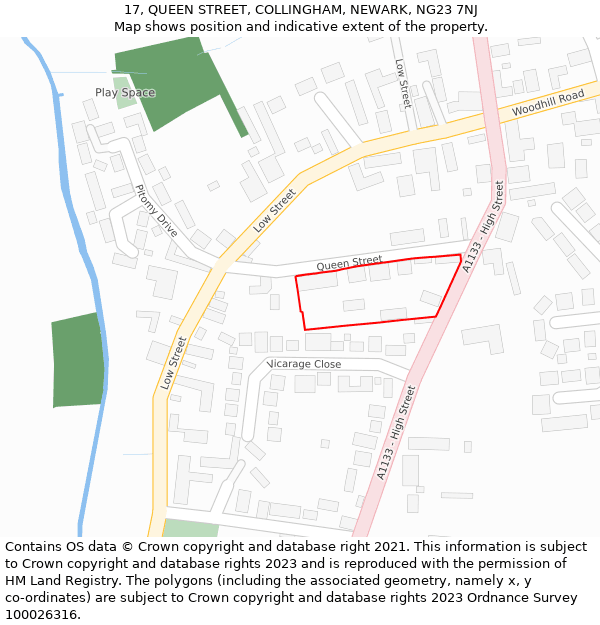 17, QUEEN STREET, COLLINGHAM, NEWARK, NG23 7NJ: Location map and indicative extent of plot
