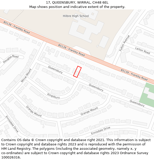 17, QUEENSBURY, WIRRAL, CH48 6EL: Location map and indicative extent of plot