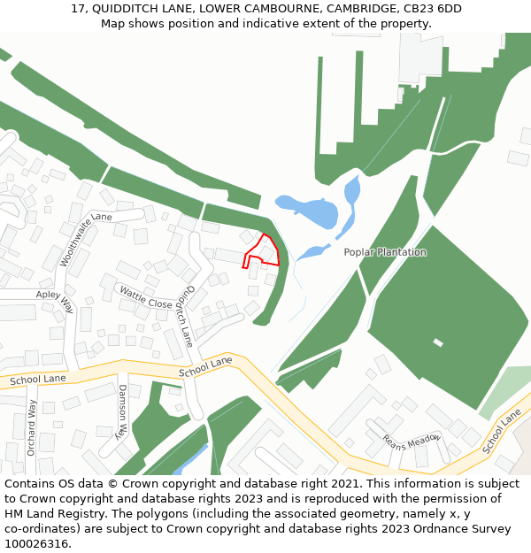 17, QUIDDITCH LANE, LOWER CAMBOURNE, CAMBRIDGE, CB23 6DD: Location map and indicative extent of plot