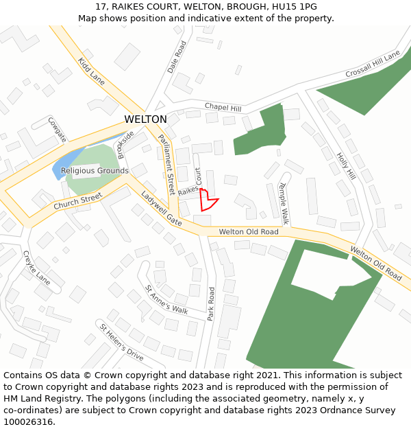 17, RAIKES COURT, WELTON, BROUGH, HU15 1PG: Location map and indicative extent of plot