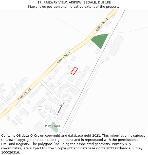 17, RAILWAY VIEW, AISKEW, BEDALE, DL8 1FE: Location map and indicative extent of plot