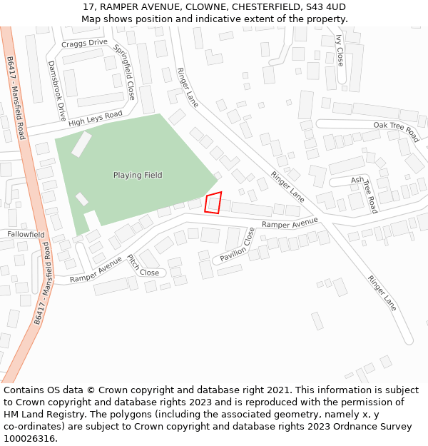 17, RAMPER AVENUE, CLOWNE, CHESTERFIELD, S43 4UD: Location map and indicative extent of plot