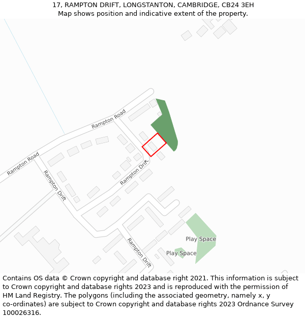 17, RAMPTON DRIFT, LONGSTANTON, CAMBRIDGE, CB24 3EH: Location map and indicative extent of plot