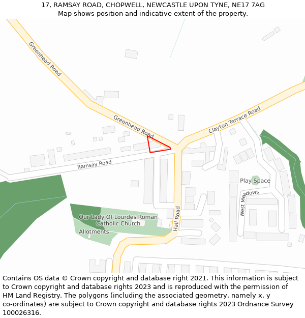 17, RAMSAY ROAD, CHOPWELL, NEWCASTLE UPON TYNE, NE17 7AG: Location map and indicative extent of plot