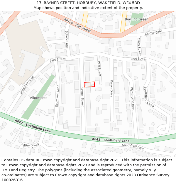 17, RAYNER STREET, HORBURY, WAKEFIELD, WF4 5BD: Location map and indicative extent of plot