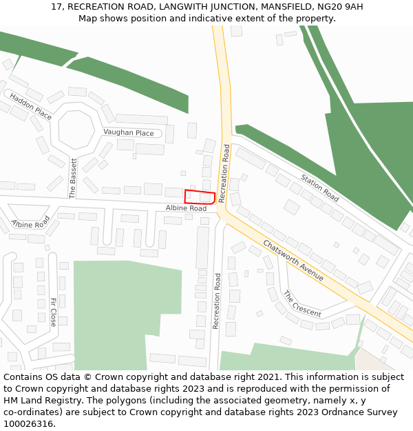 17, RECREATION ROAD, LANGWITH JUNCTION, MANSFIELD, NG20 9AH: Location map and indicative extent of plot