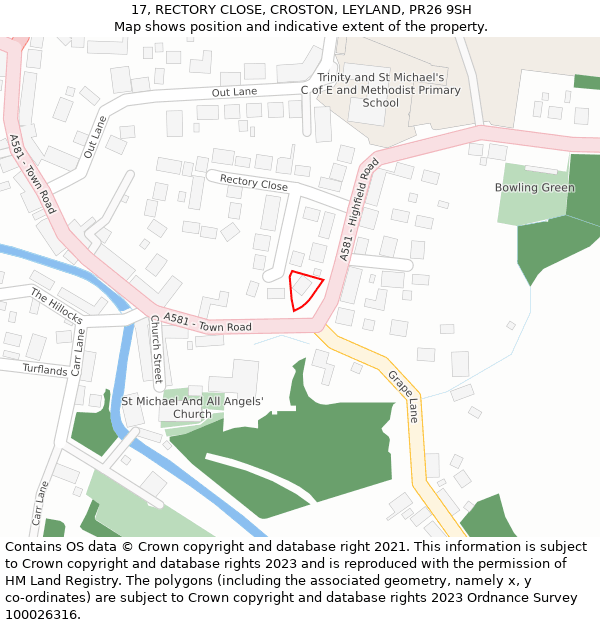 17, RECTORY CLOSE, CROSTON, LEYLAND, PR26 9SH: Location map and indicative extent of plot