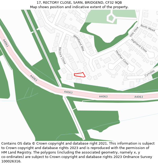 17, RECTORY CLOSE, SARN, BRIDGEND, CF32 9QB: Location map and indicative extent of plot